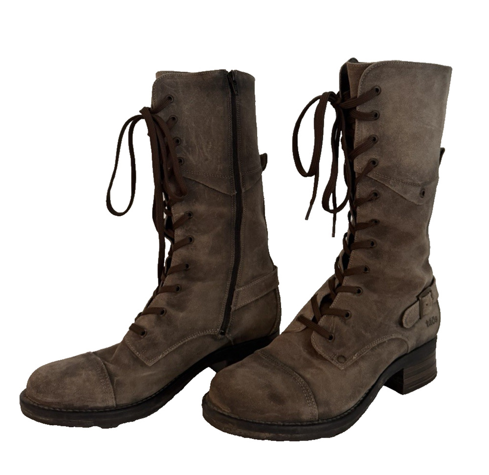 EUC Taos Tall Crave Taupe 41/10 Women’s Boots Lace Up Zipper Heeled Rubber Soles
